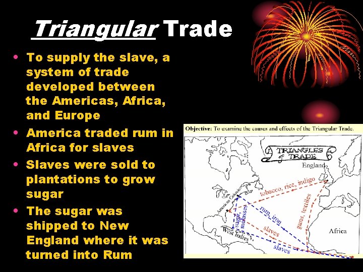 Triangular Trade • To supply the slave, a system of trade developed between the