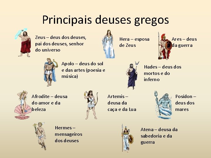 Principais deuses gregos Zeus – deus dos deuses, pai dos deuses, senhor do universo