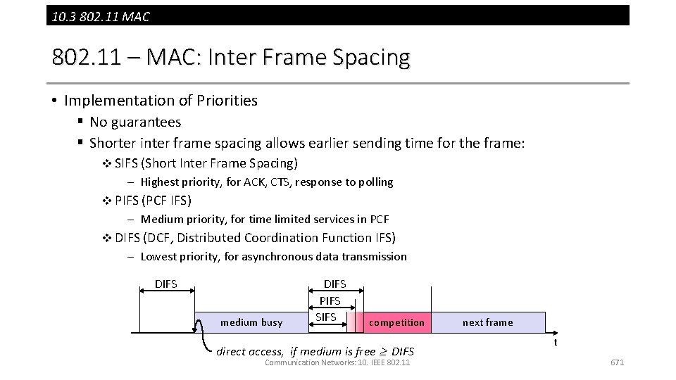 10. 3 802. 11 MAC 802. 11 – MAC: Inter Frame Spacing • Implementation