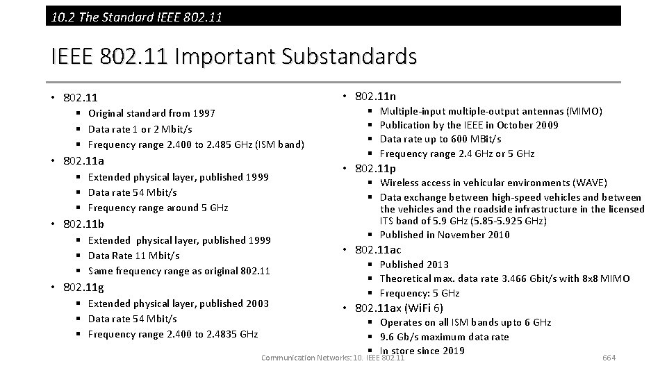 10. 2 The Standard IEEE 802. 11 Important Substandards • 802. 11 n •