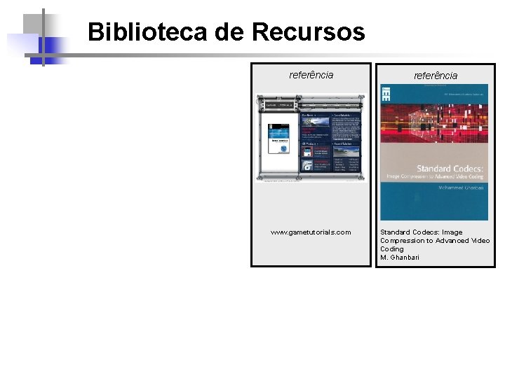 Biblioteca de Recursos referência www. gametutorials. com Standard Codecs: Image Compression to Advanced Video