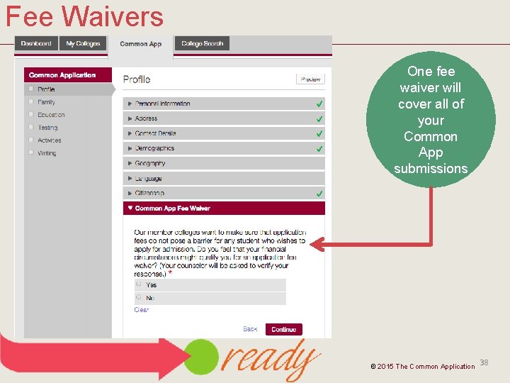 Fee Waivers One fee waiver will cover all of your Common App submissions ©