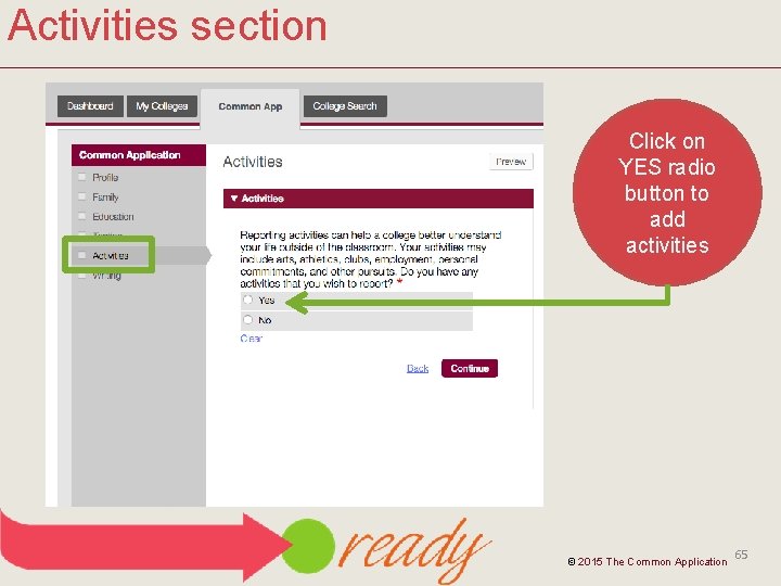 Activities section Click on YES radio button to add activities © 2015 The Common
