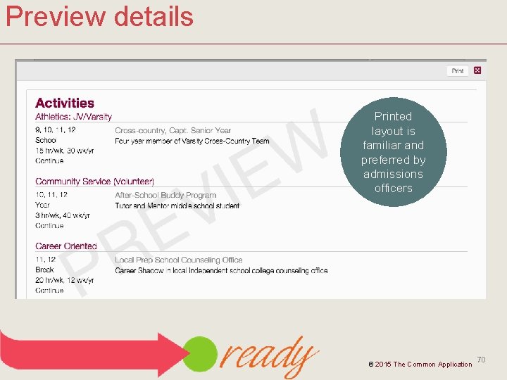 Preview details Printed layout is familiar and preferred by admissions officers © 2015 The