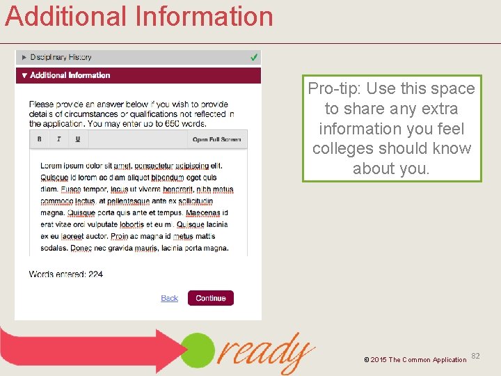 Additional Information Pro-tip: Use this space to share any extra information you feel colleges