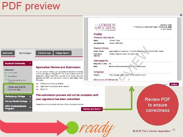 PDF preview Review PDF to ensure correctness © 2015 The Common Application 88 