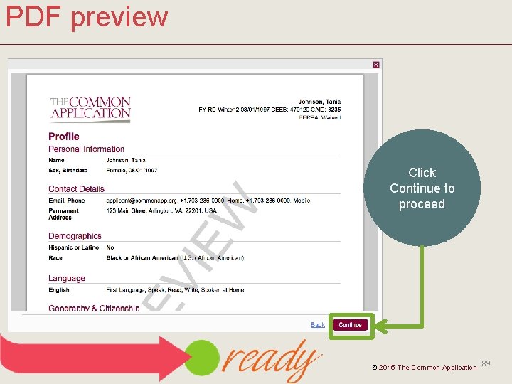 PDF preview Click Continue to proceed © 2015 The Common Application 89 
