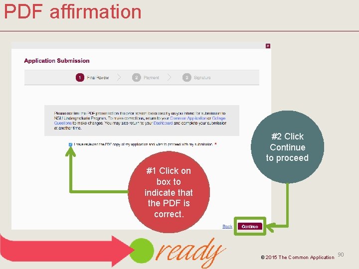 PDF affirmation #2 Click Continue to proceed #1 Click on box to indicate that