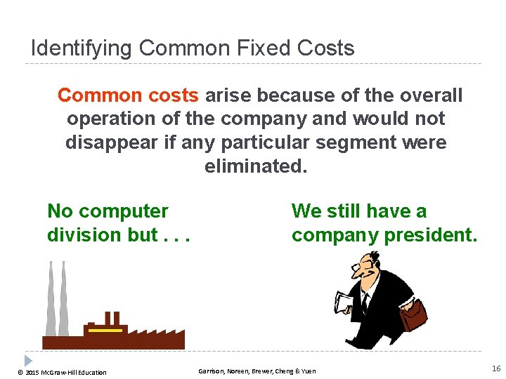 Identifying Common Fixed Costs Common costs arise because of the overall operation of the