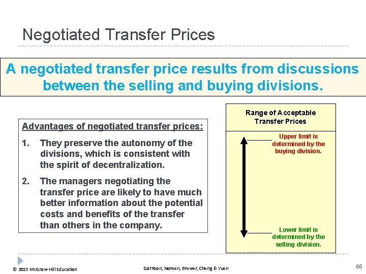 Negotiated Transfer Prices A negotiated transfer price results from discussions between the selling and