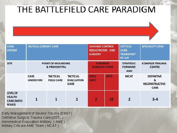 Early Management of Severe Trauma (EMST) Definitive Surgical Trauma Care (DSTC) Aeromedical Evacuation Millitary