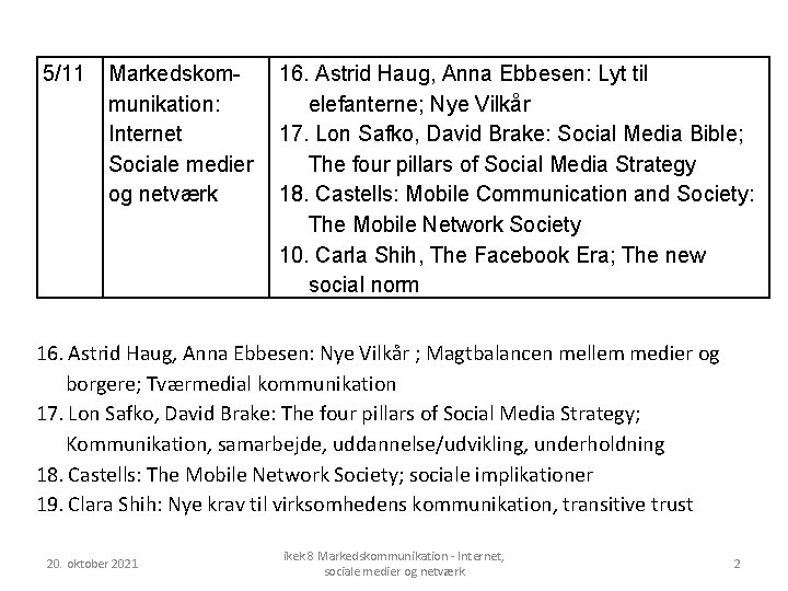 5/11 Markedskommunikation: Internet Sociale medier og netværk 16. Astrid Haug, Anna Ebbesen: Lyt til