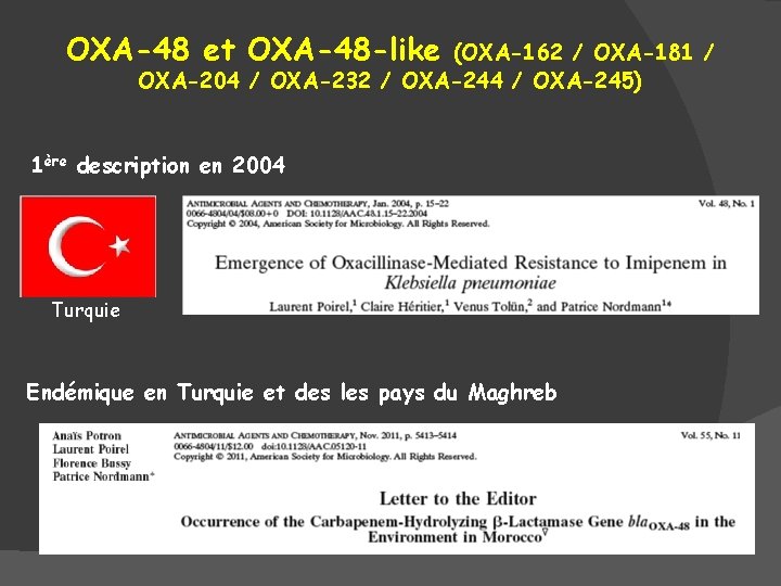 OXA-48 et OXA-48 -like (OXA-162 / OXA-181 / OXA-204 / OXA-232 / OXA-244 /