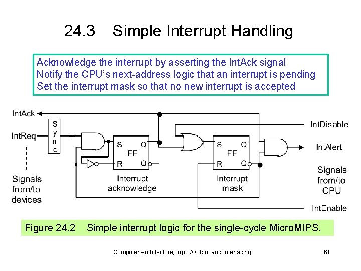 24. 3 Simple Interrupt Handling Acknowledge the interrupt by asserting the Int. Ack signal