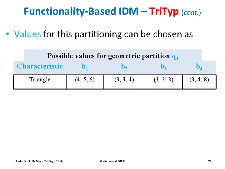 Functionality-Based IDM – Tri. Typ (cont. ) • Values for this partitioning can be
