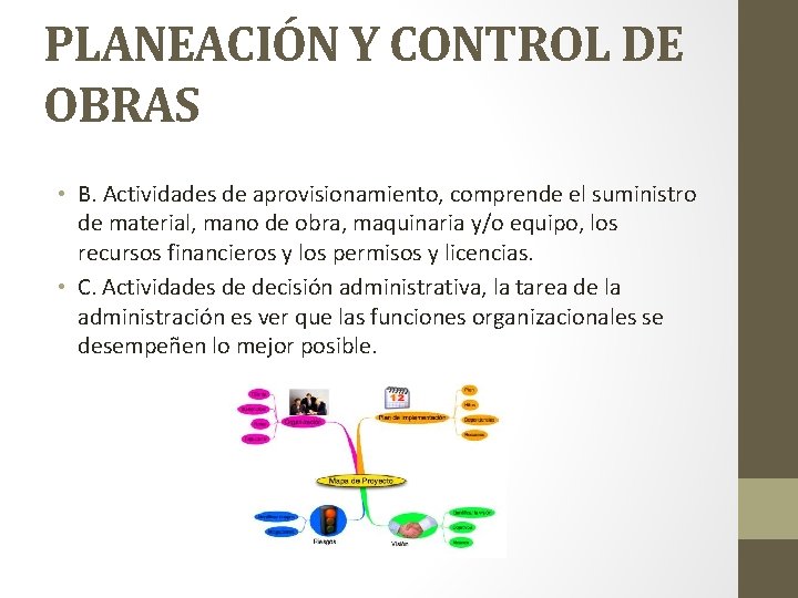 PLANEACIÓN Y CONTROL DE OBRAS • B. Actividades de aprovisionamiento, comprende el suministro de