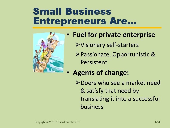 Small Business Entrepreneurs Are. . . • Fuel for private enterprise ØVisionary self-starters ØPassionate,