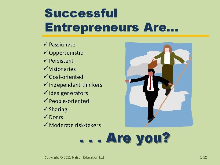 Successful Entrepreneurs Are… ü Passionate ü Opportunistic ü Persistent ü Visionaries ü Goal-oriented ü