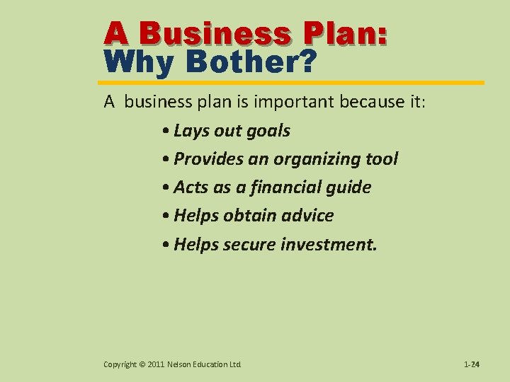A Business Plan: Why Bother? A business plan is important because it: • Lays