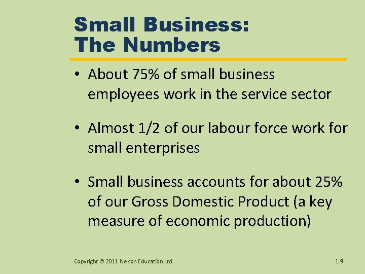 Small Business: The Numbers • About 75% of small business employees work in the