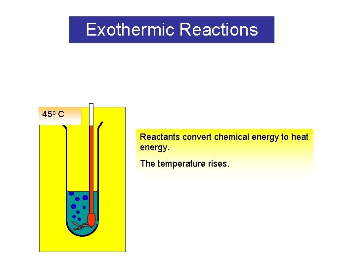 Exothermic Reactions 45 25 oo C Reactants convert chemical energy to heat energy. The