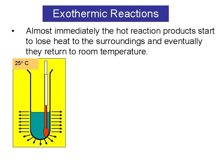 Exothermic Reactions • Almost immediately the hot reaction products start to lose heat to