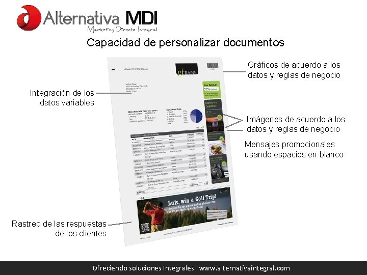 Capacidad de personalizar documentos Gráficos de acuerdo a los datos y reglas de negocio