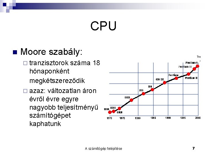 CPU n Moore szabály: ¨ tranzisztorok száma 18 hónaponként megkétszereződik ¨ azaz: változatlan áron