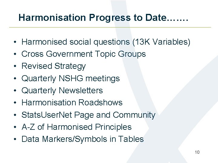 Harmonisation Progress to Date……. • • • Harmonised social questions (13 K Variables) Cross