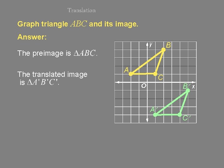 Translation Graph triangle ABC and its image. Answer: The preimage is The translated image