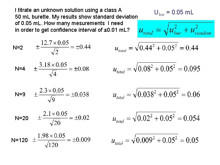 I titrate an unknown solution using a class A 50 m. L burette. My