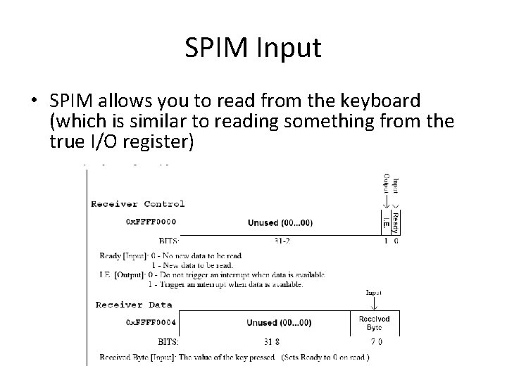 SPIM Input • SPIM allows you to read from the keyboard (which is similar SPIM Input • SPIM allows you to read from the keyboard (which is similar