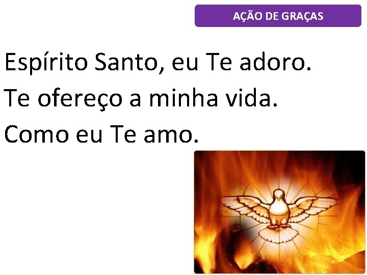 AÇÃO DE GRAÇAS Espírito Santo, eu Te adoro. Te ofereço a minha vida. Como AÇÃO DE GRAÇAS Espírito Santo, eu Te adoro. Te ofereço a minha vida. Como