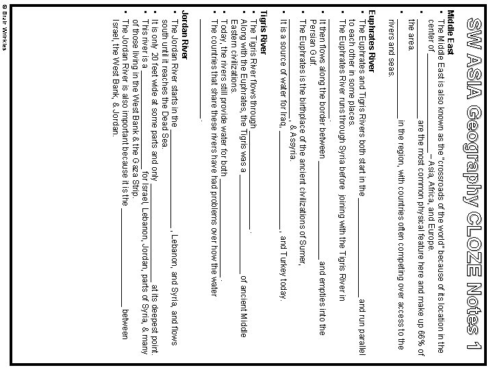 SW ASIA Geography CLOZE Notes 1 Middle East • The Middle East is also