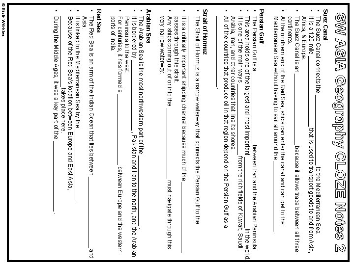 SW ASIA Geography CLOZE Notes 2 Suez Canal • The Suez Canal connects the