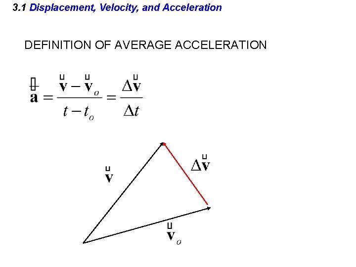 3. 1 Displacement, Velocity, and Acceleration DEFINITION OF AVERAGE ACCELERATION 3. 1 Displacement, Velocity, and Acceleration DEFINITION OF AVERAGE ACCELERATION