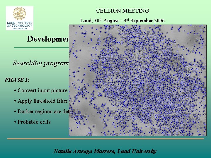 CELLION MEETING Lund, 30 th August – 4 st September 2006 Development of routines