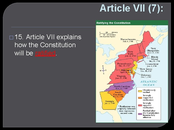 Article VII (7): � 15. Article VII explains how the Constitution will be ratified.