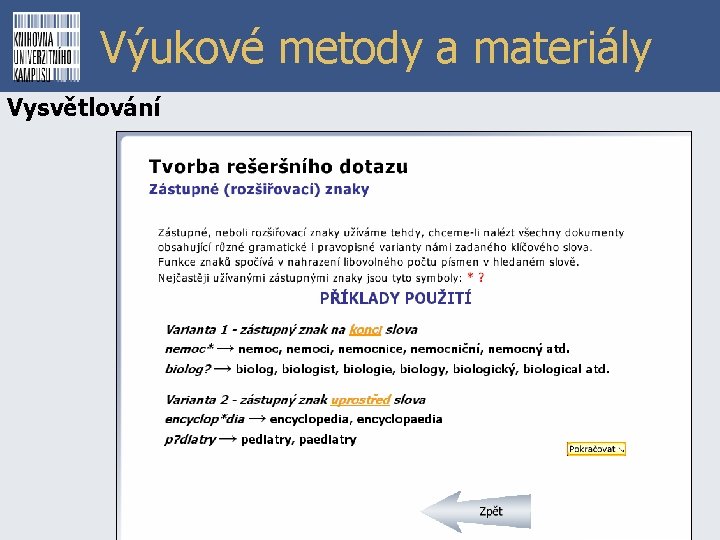 Výukové metody a materiály Vysvětlování 