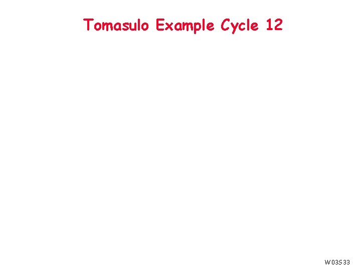 Tomasulo Example Cycle 12 W 03 S 33 