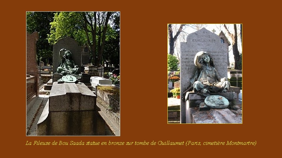 La Fileuse de Bou Saada statue en bronze sur tombe de Guillaumet (Paris, cimetière