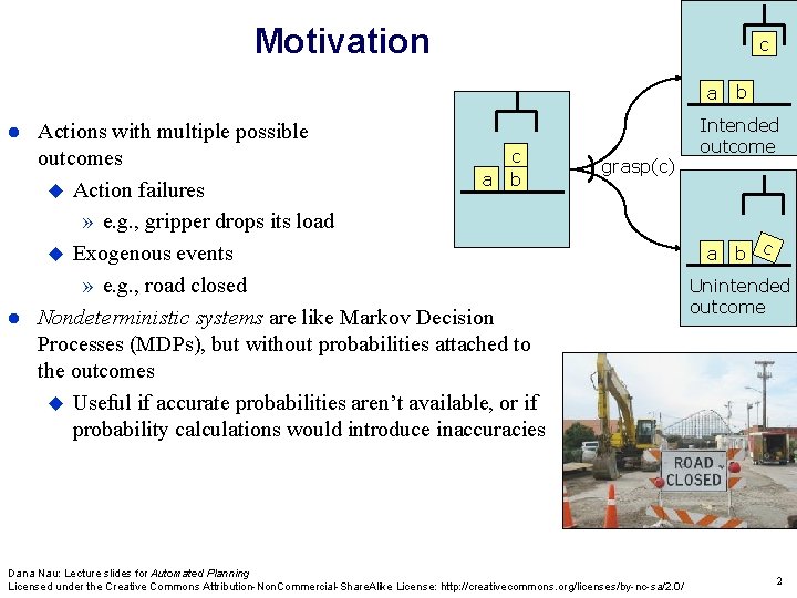 Motivation c a Actions with multiple possible c outcomes a b Action failures »