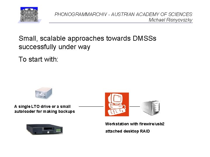 PHONOGRAMMARCHIV - AUSTRIAN ACADEMY OF SCIENCES Michael Risnyovszky Small, scalable approaches towards DMSSs successfully