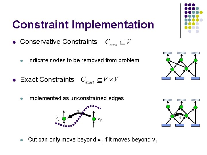 Constraint Implementation l Conservative Constraints: l l Indicate nodes to be removed from problem