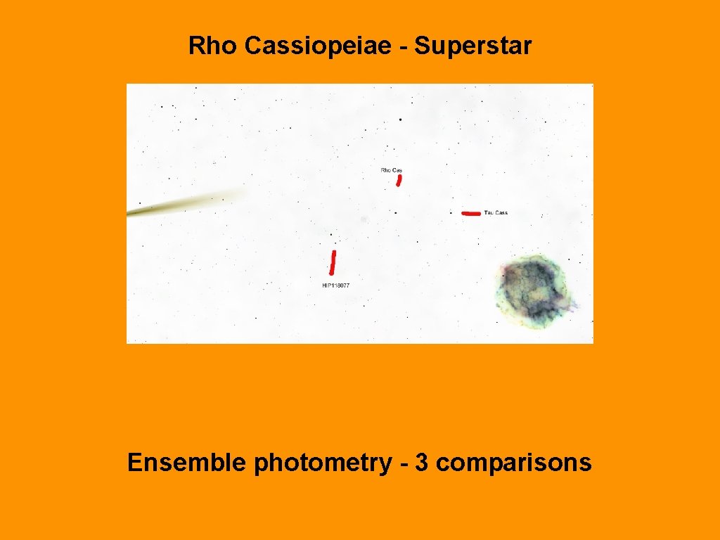 Rho Cassiopeiae - Superstar Ensemble photometry - 3 comparisons 