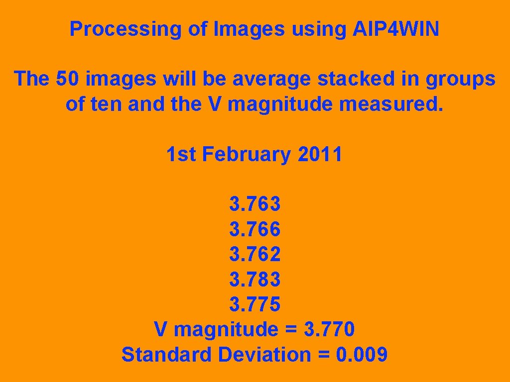 Processing of Images using AIP 4 WIN The 50 images will be average stacked