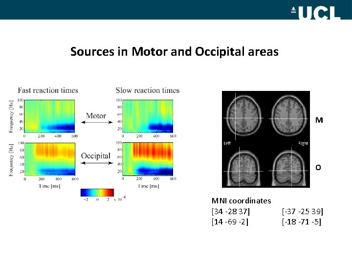 Sources in Motor and Occipital areas M O MNI coordinates [34 -28 37] [14