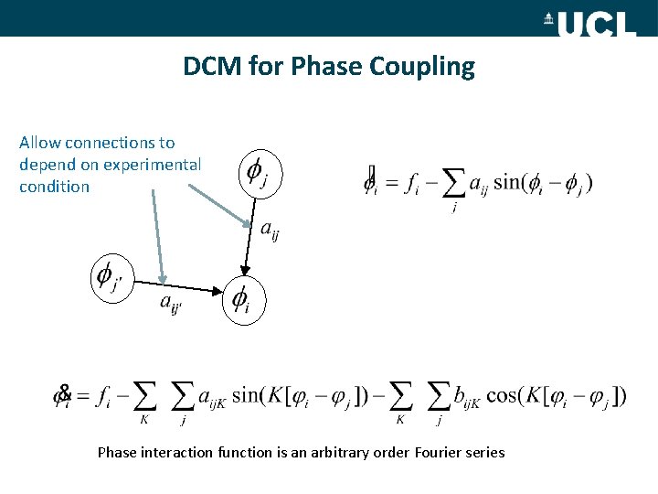 DCM for Phase Coupling Allow connections to depend on experimental condition Phase interaction function