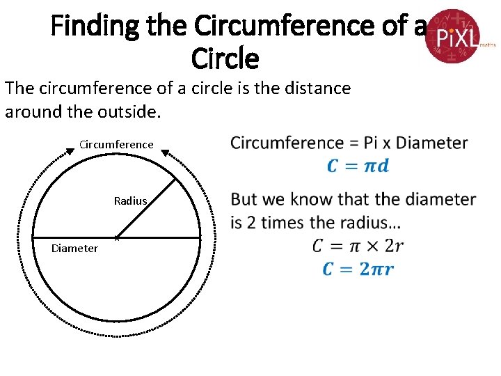 Finding the Circumference of a Circle The circumference of a circle is the distance