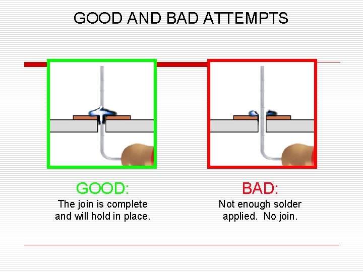 GOOD AND BAD ATTEMPTS GOOD: BAD: The join is complete and will hold in